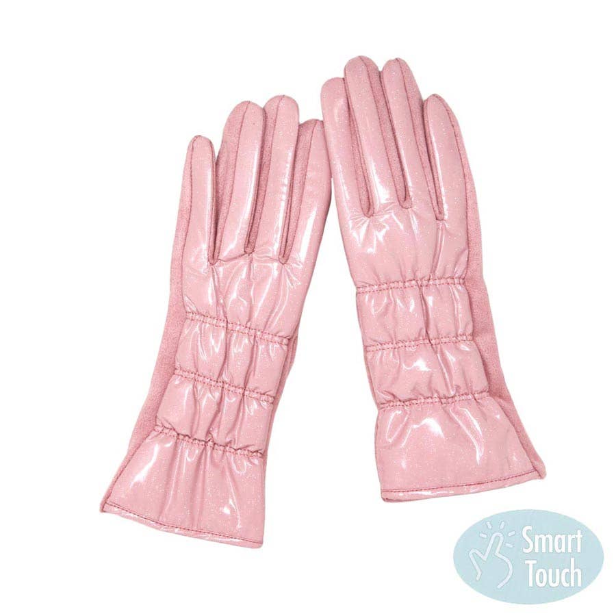 Glittery Shiny Padded Smart Gloves Pink