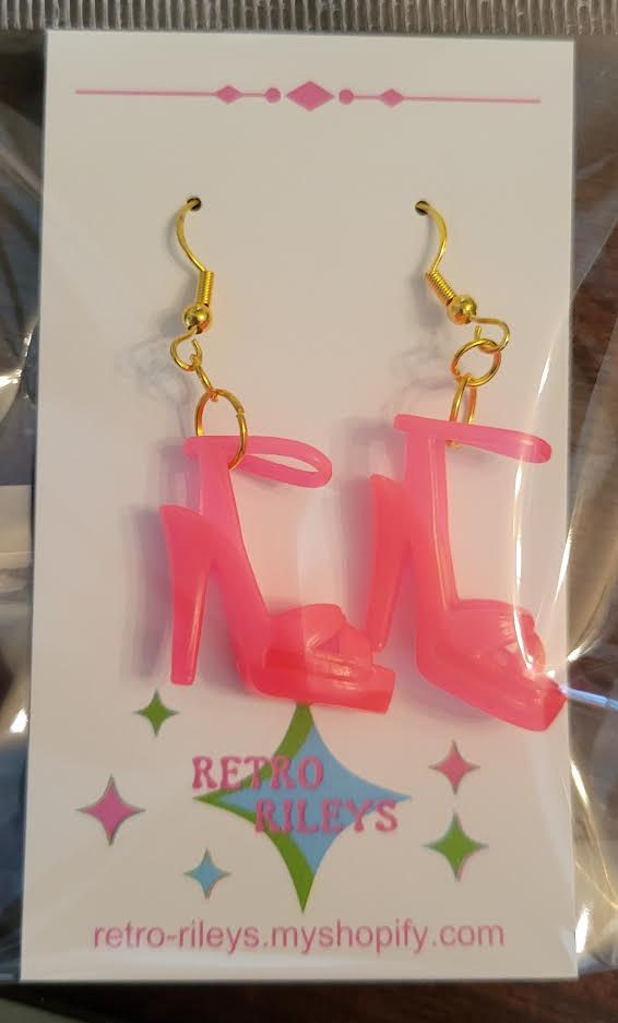 hot pink barbie shoes earrings