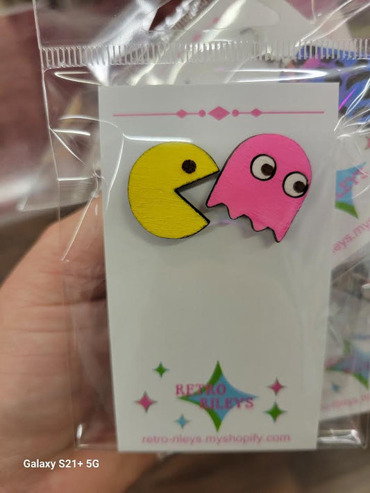 PacMan & Ghosts Wooden Earrings