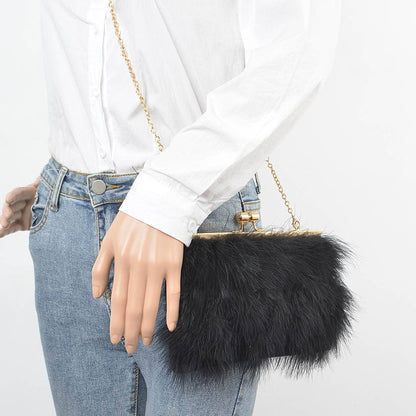 Feather Cross Body Clutch Black on Model