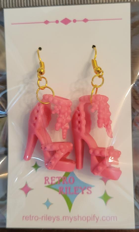 hot pink barbie shoes earrings 2