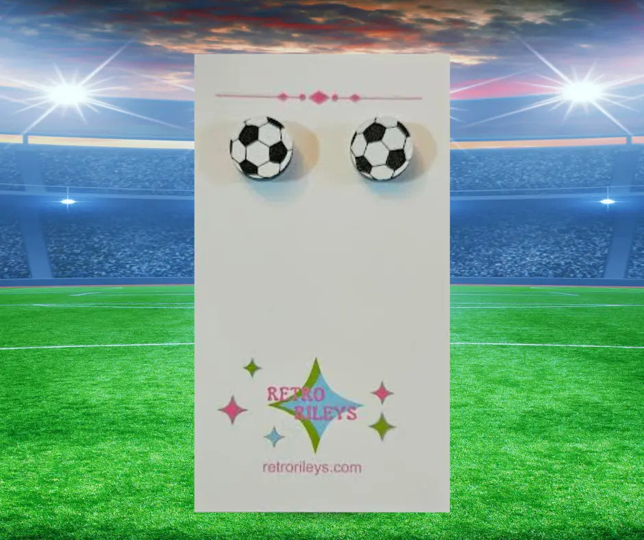 Round Soccer Stud Earrings Front