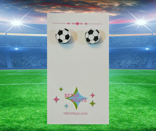 Round Soccer Stud Earrings Front