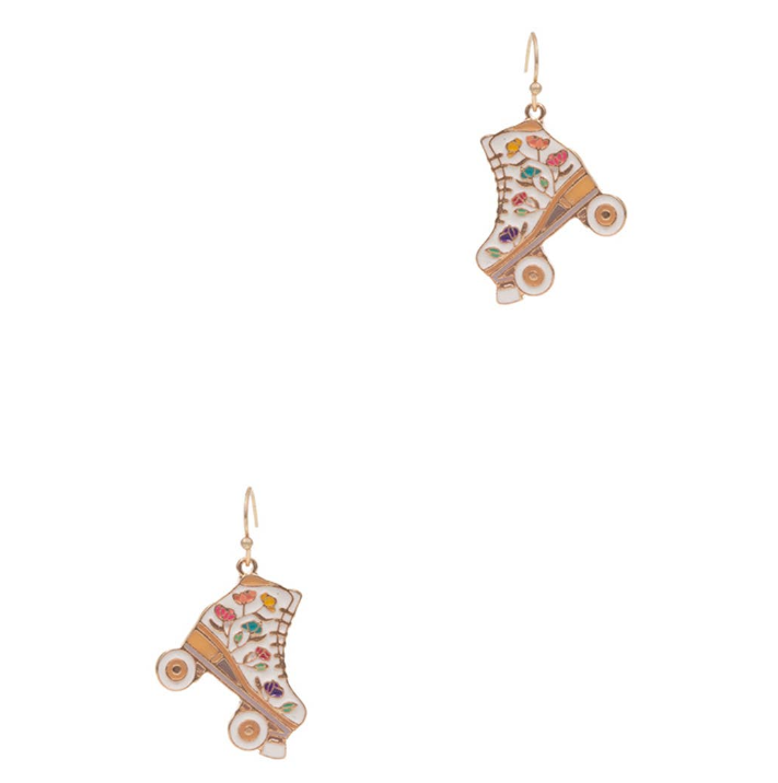 Floral Roller Skate Earrings White