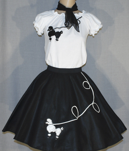 Girls Poodle Dog Skirt (3 Piece Set) Black