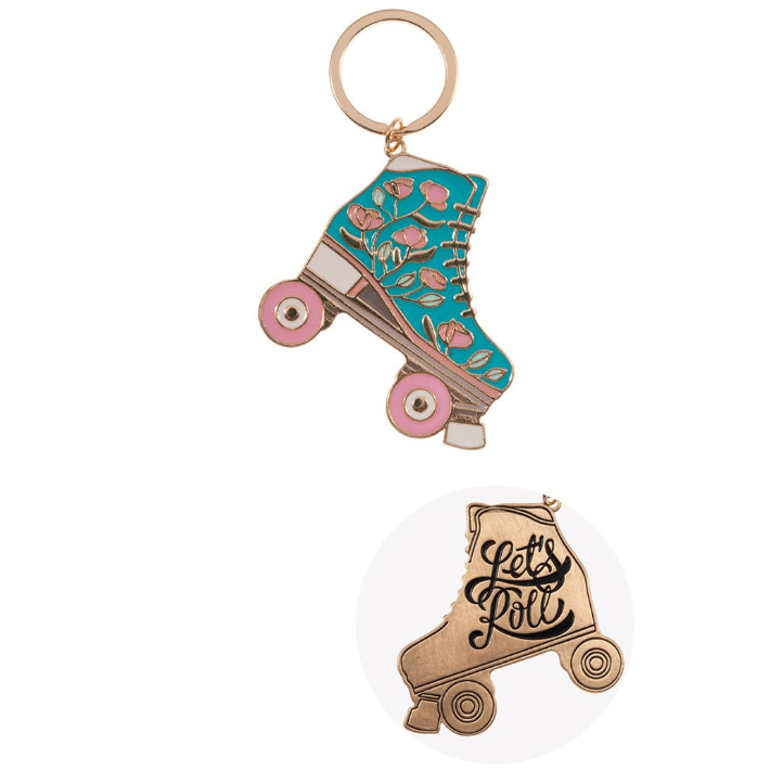 Floral Roller Skate Keychain Turquoise