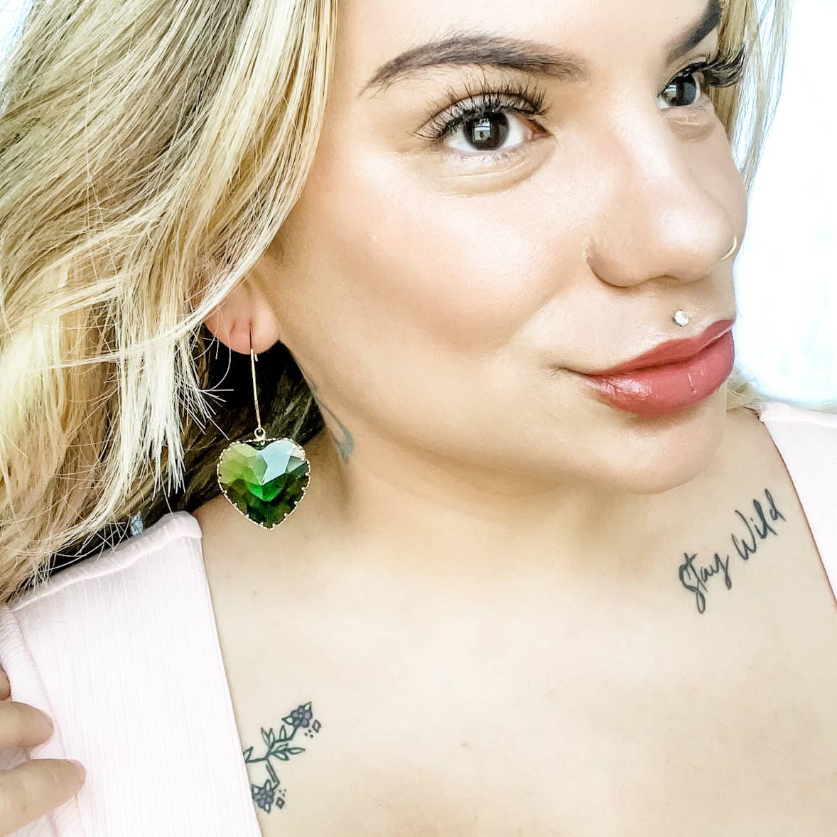 Green Gem Heart Earrings