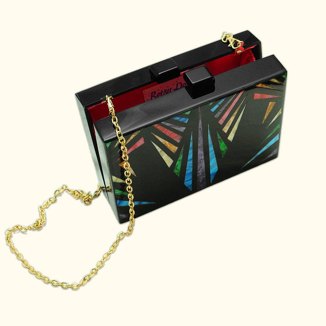 Art Deco Rainbow & Black Cyndi Clutch Open 2