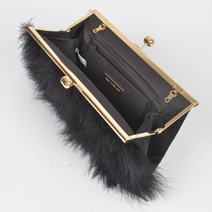 Feather Cross Body Clutch Black Open