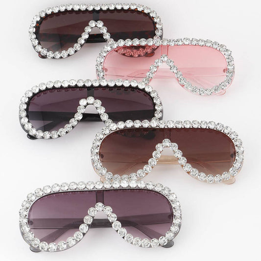 Straight Rhinestone Shield Sunglasses All Colors