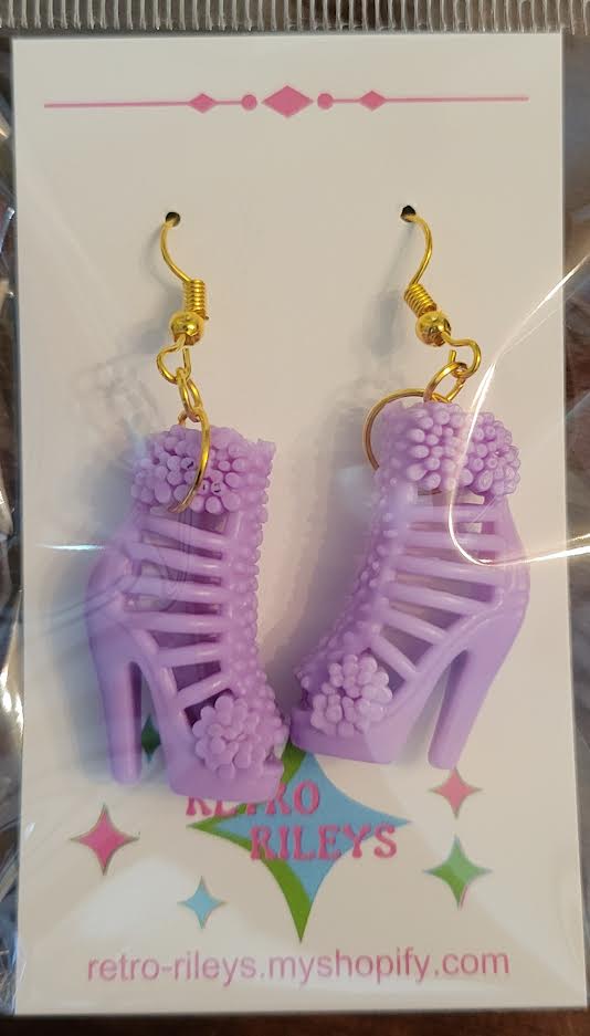 lavender barbie shoes earrings