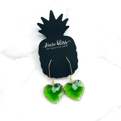 Green Gem Heart Earrings