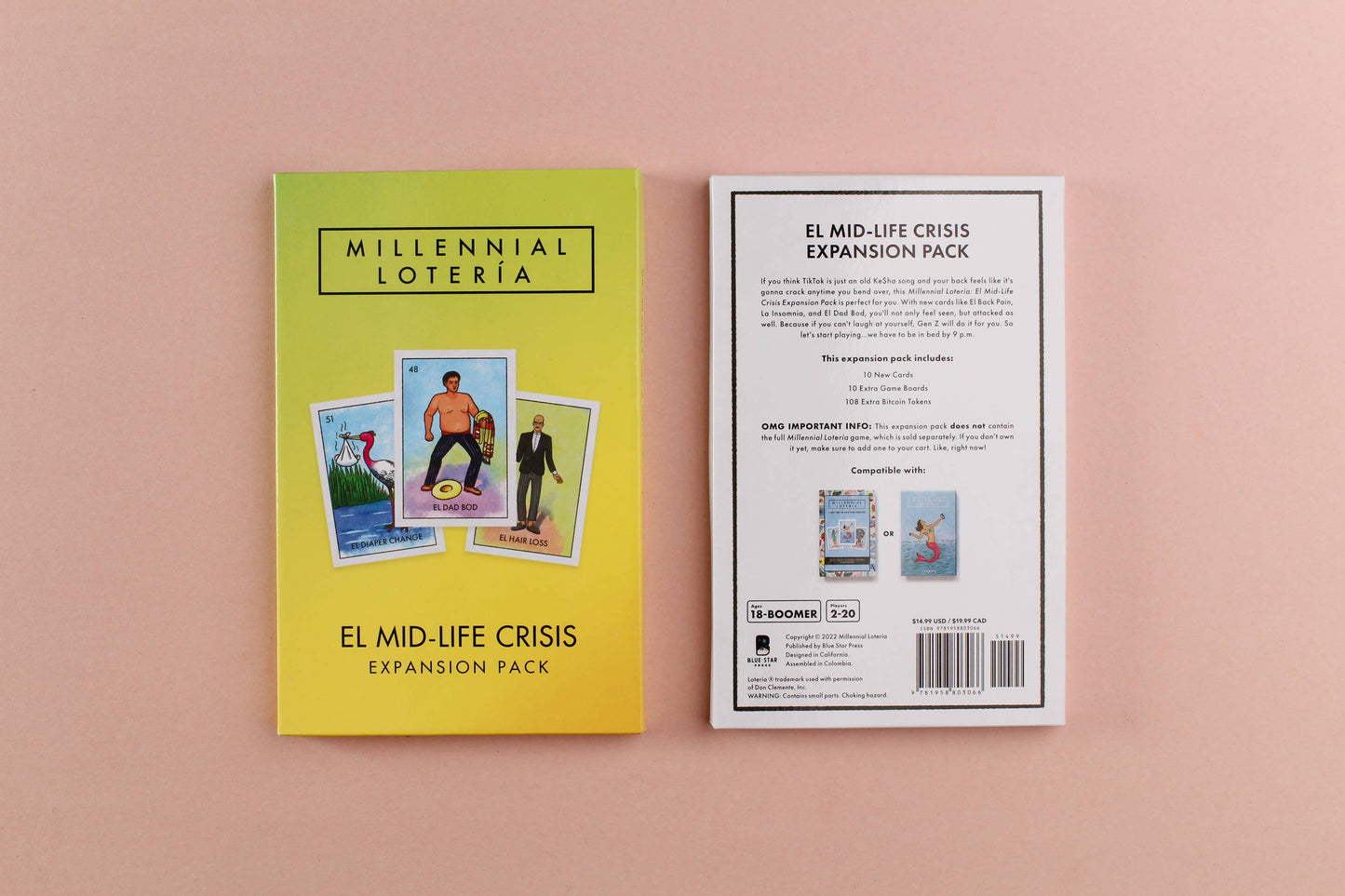 Millennial Lotería: El Midlife Crisis Expansion Pack box and back