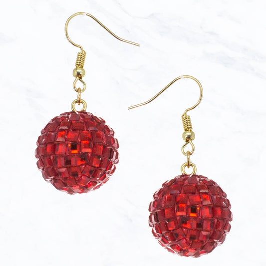 Red Disco Ball Earrings