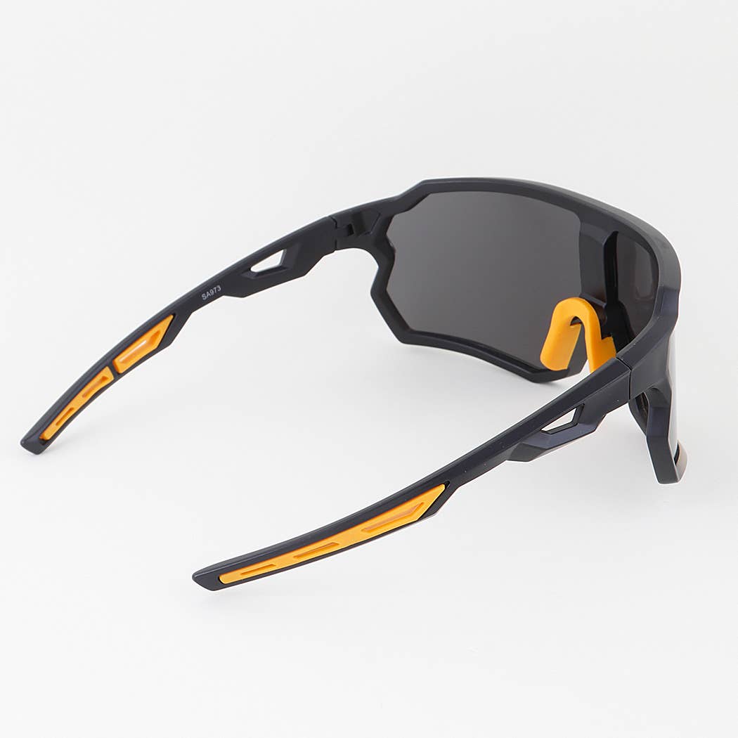 Gradient Curved Shield Sunglasses Black and Orange Back