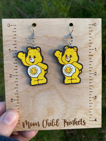 Wooden Care Bear Earrings