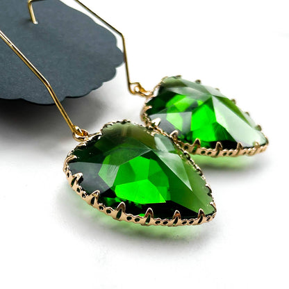 Green Gem Heart Earrings