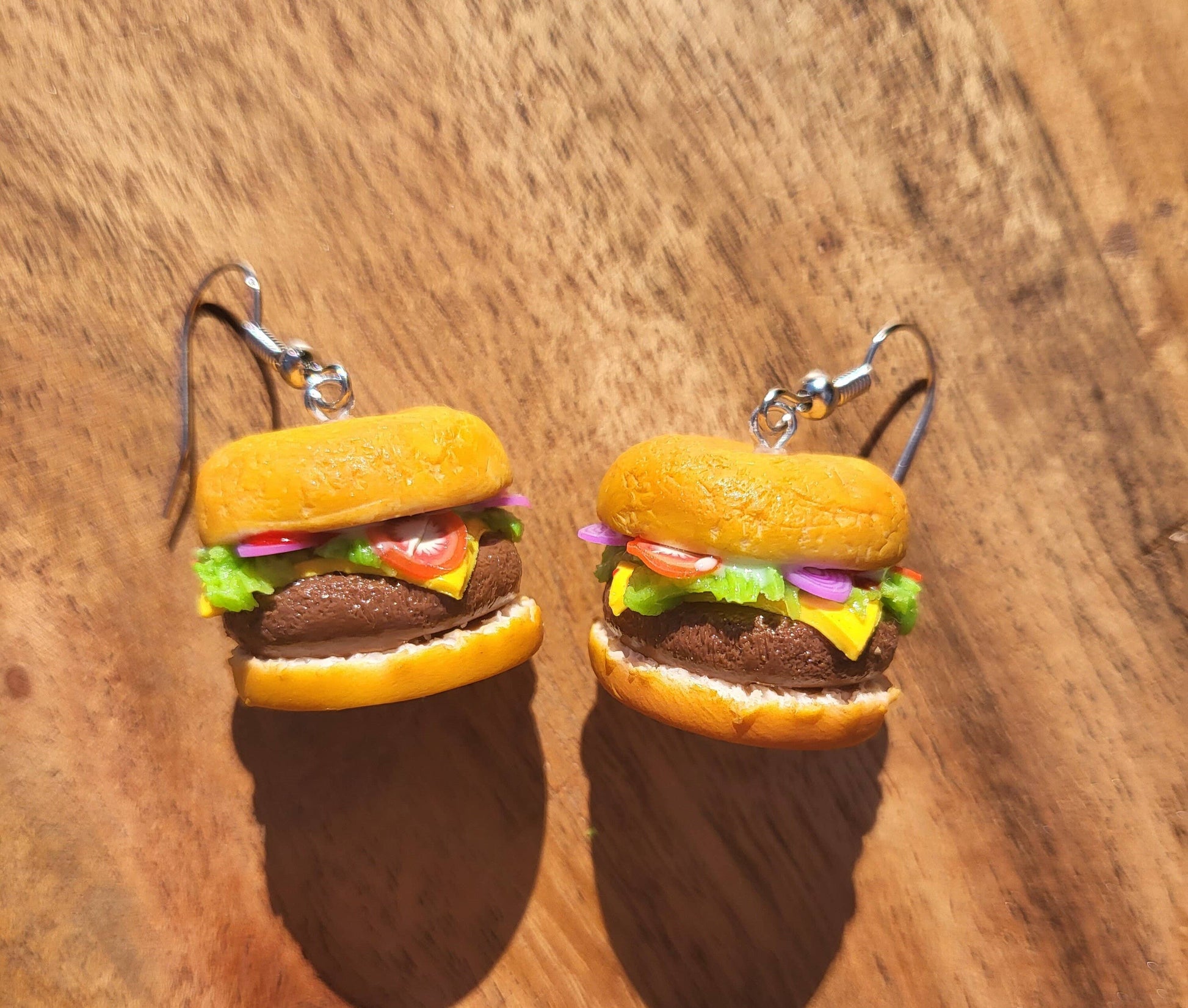 Realistic Cheeseburger Earrings Above