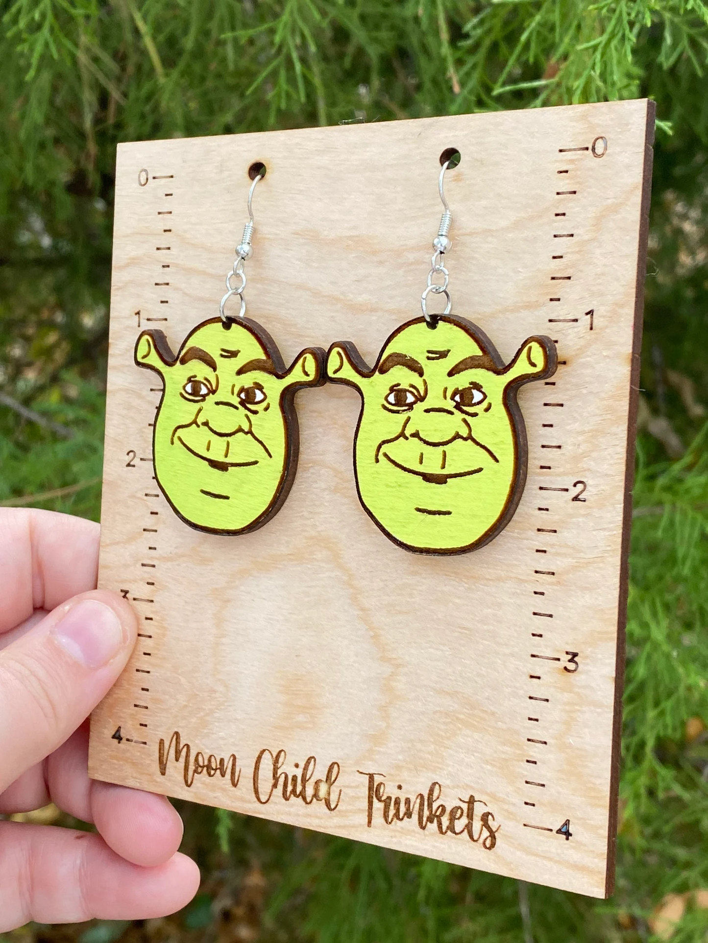 Wooden Shrek Earrings