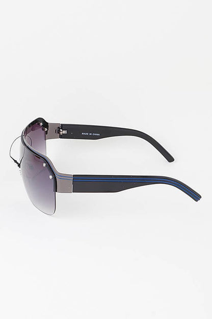 Double Bolted Straight Shield Sunglasses Blue and Black