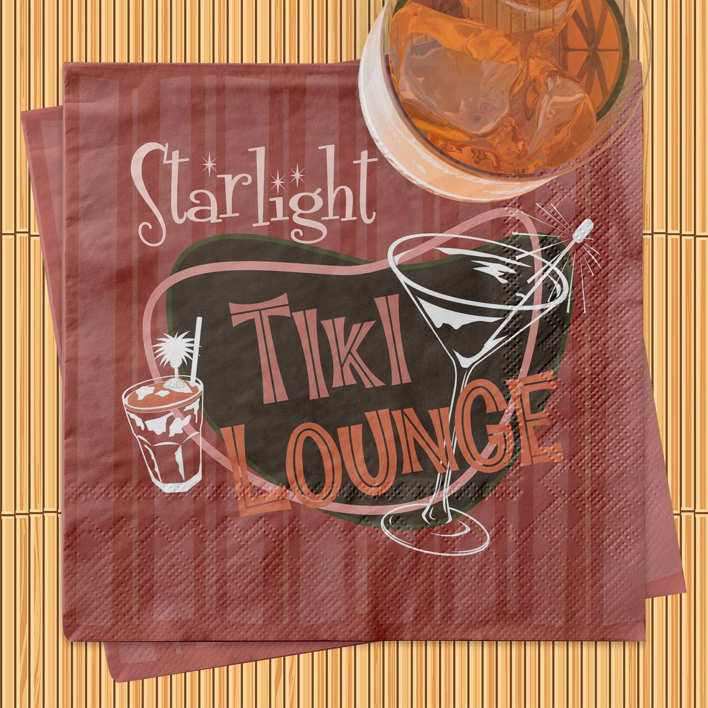 Starlight Tiki Lounge Cocktail Beverage Napkins with Drink