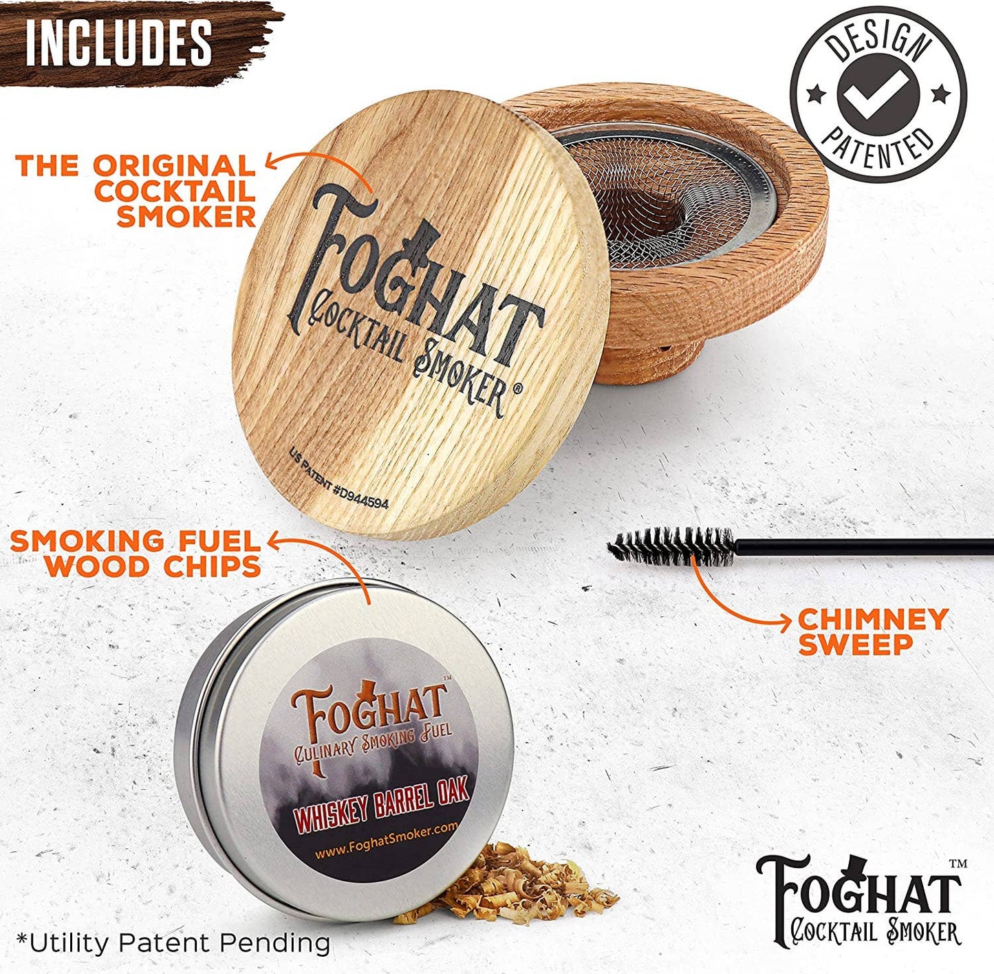 Foghat Cocktail Smoker™ Includes Chimney Sweep, The Original Smoker and Smoking Fuel Wood Chips