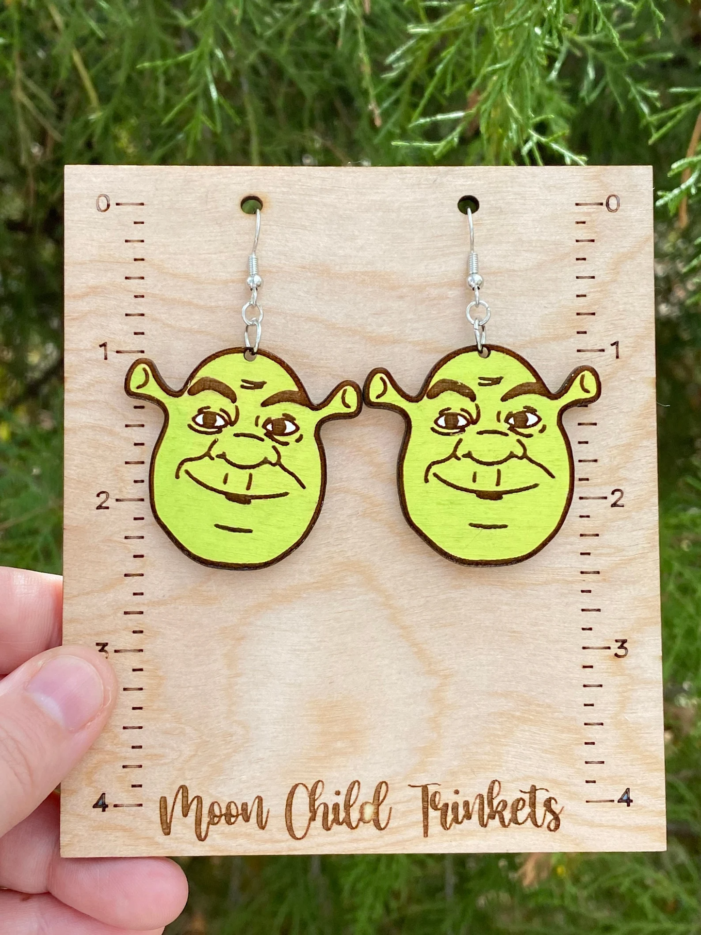 Wooden Shrek Earrings