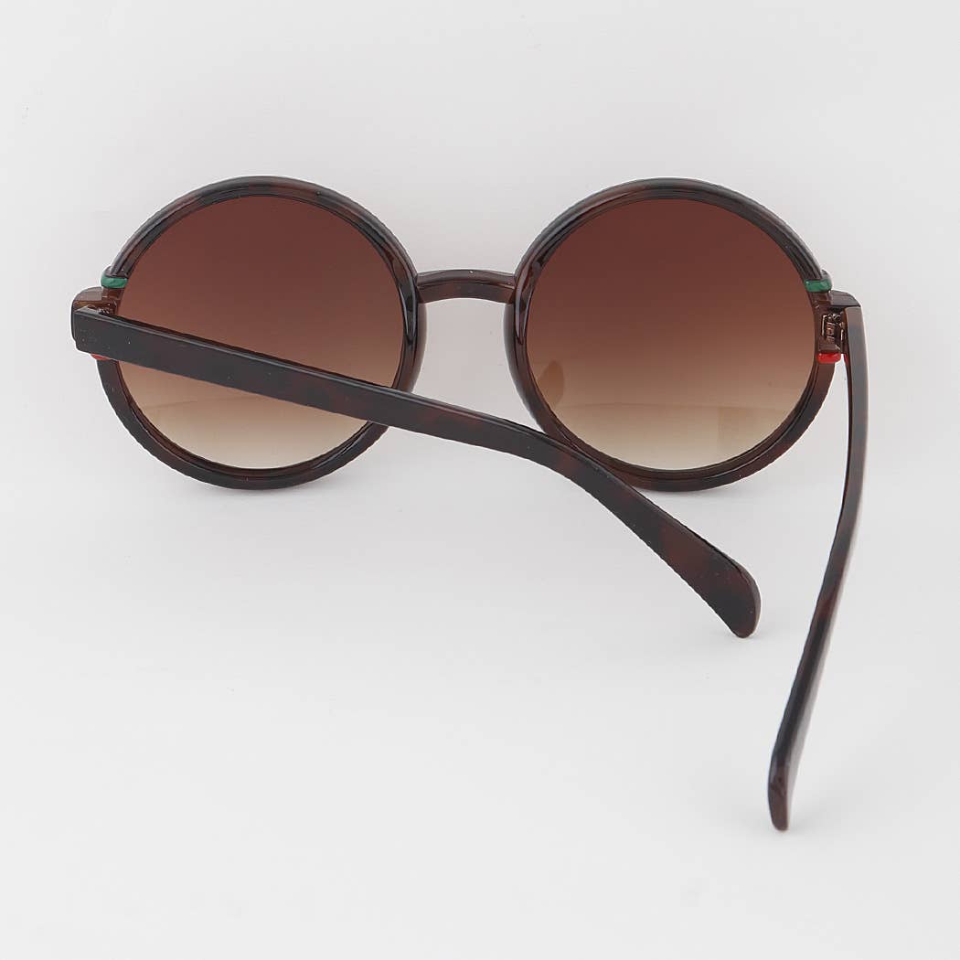 Double Striped Round Sunglasses Tortoise Shell back