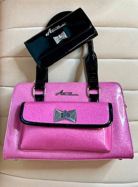 Cotton Candy Pink Cosmo Purse w/ Shiny Black Wallet