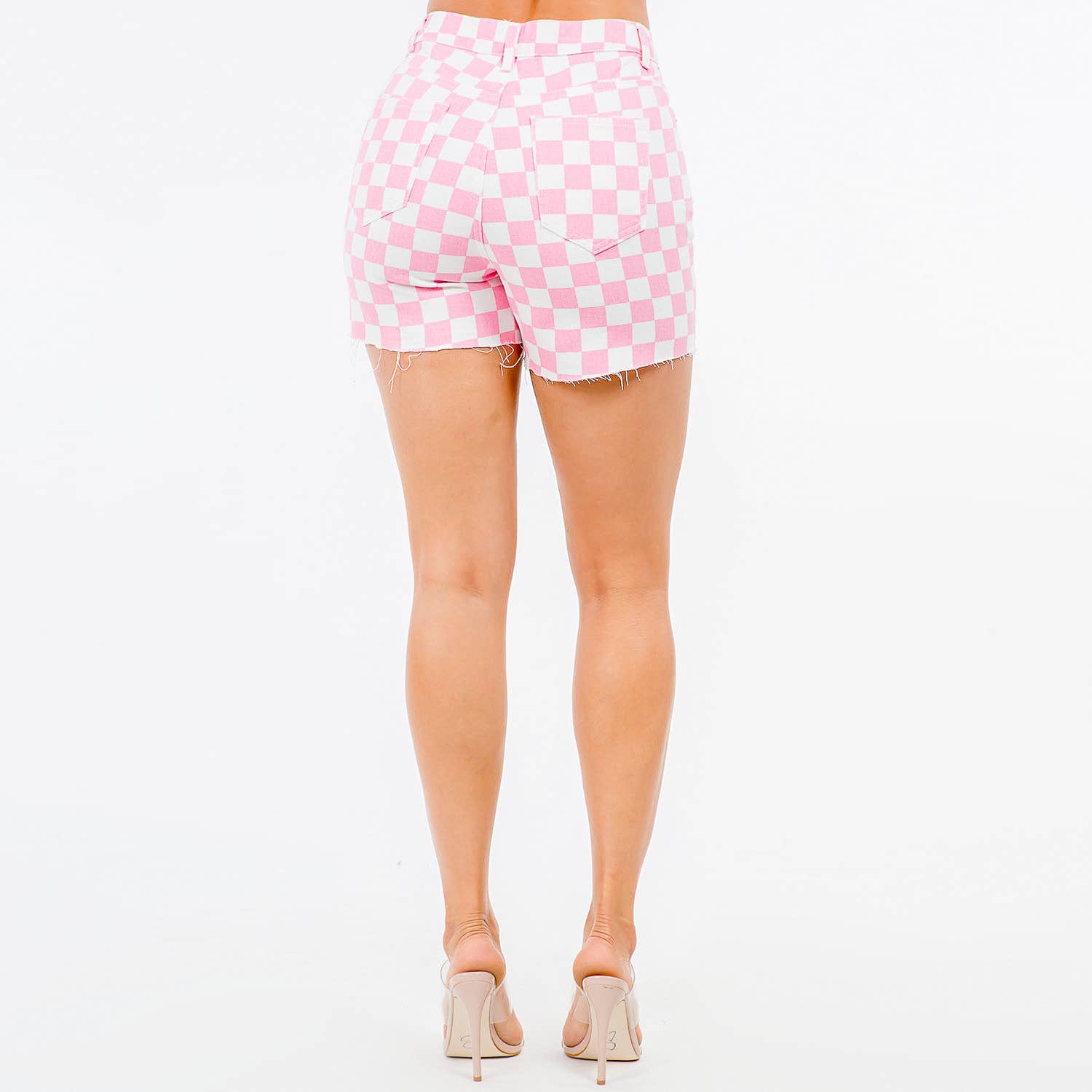 Pink Checkered Shorts Back