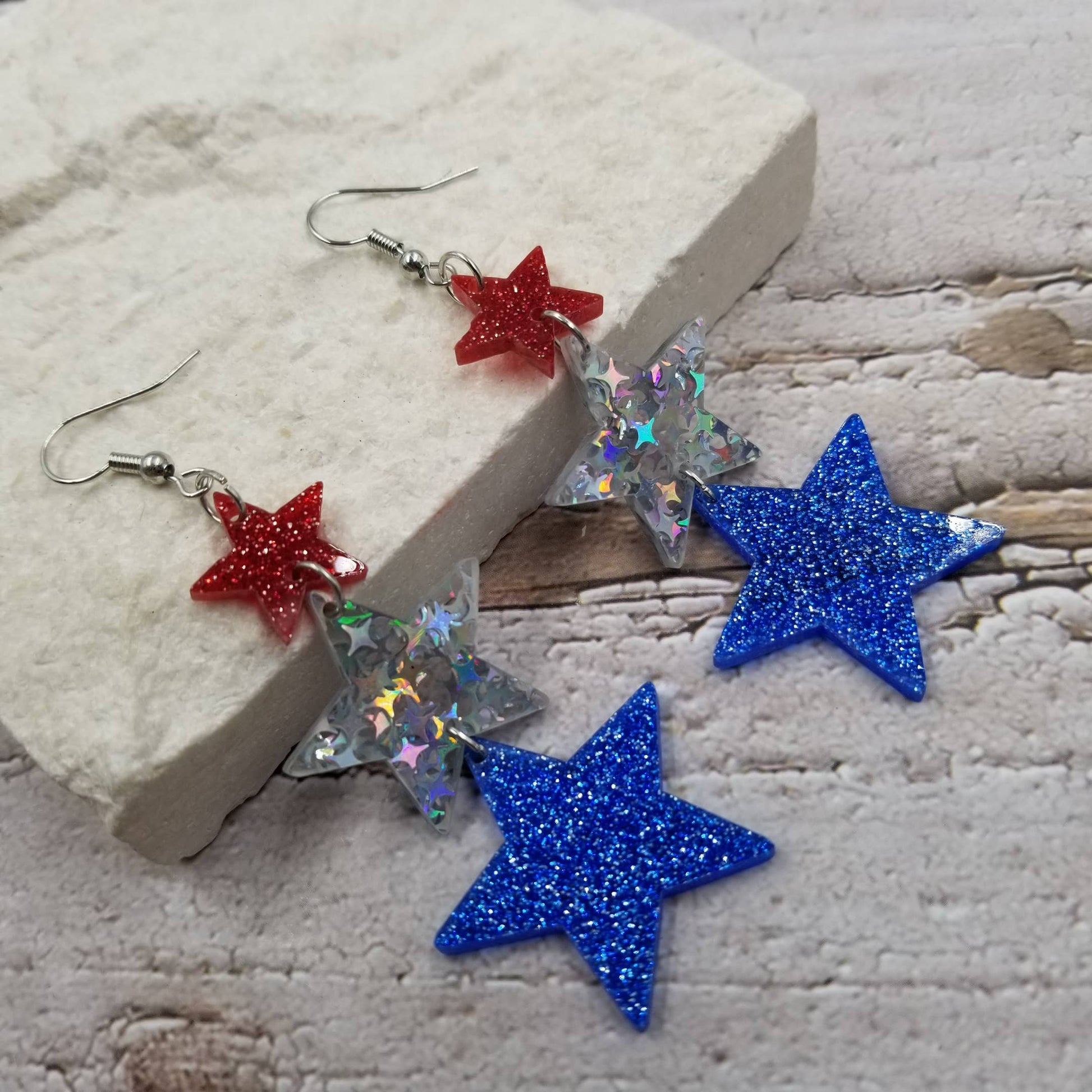 4th of July Confetti Star Dangle Earrings