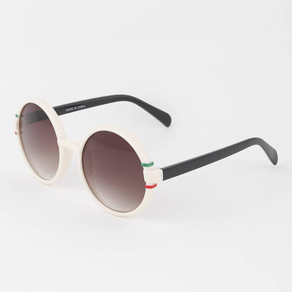 Double Striped Round Sunglasses White Side Front