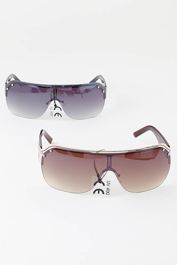 Double Bolted Straight Shield Sunglasses Brown and Black