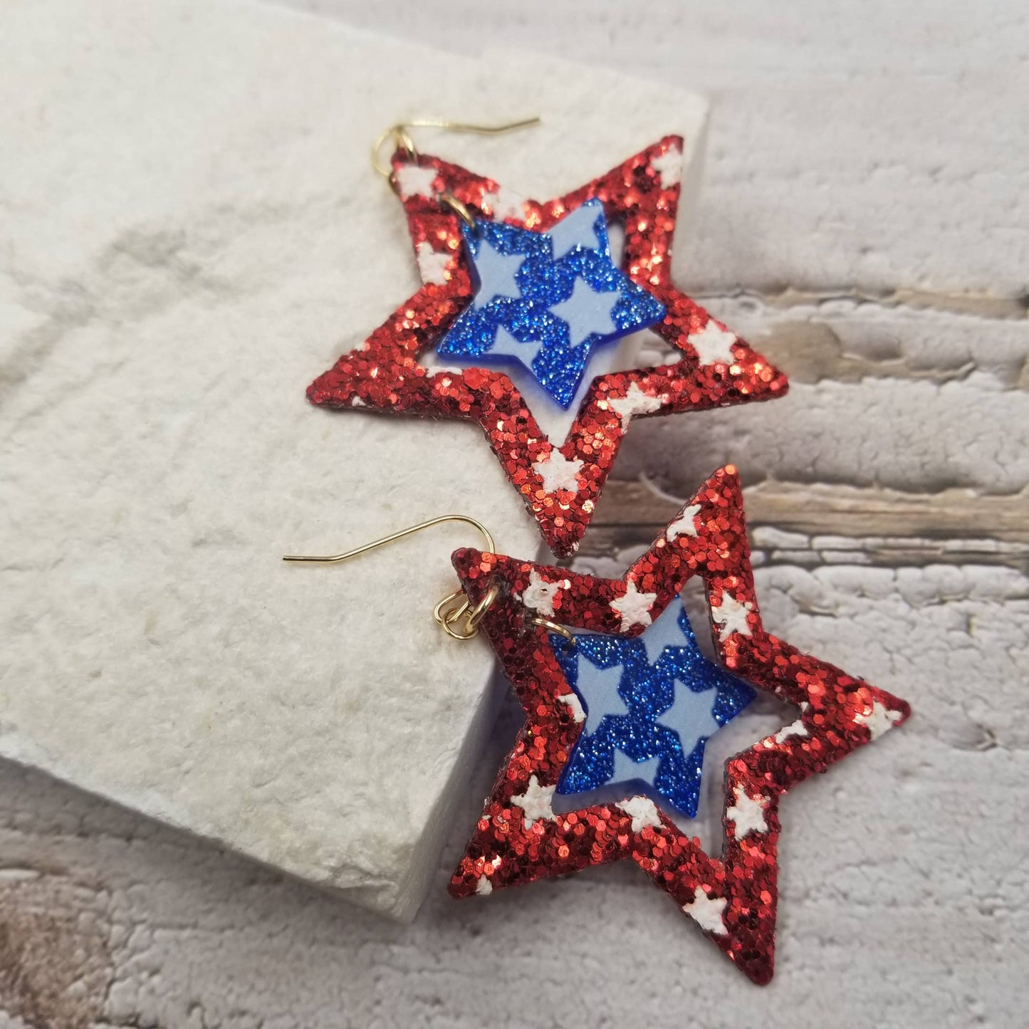 4th of July Metallic Star Earrings Angled