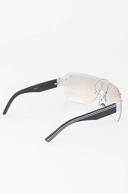 Double Bolted Straight Shield Sunglasses Black and White