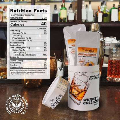 Singlez Bar Whiskey Collection (5-Pack) Single Serve Mixers Nutrition Information