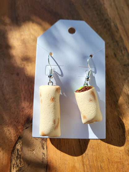 realistic burrito earrings on earring card