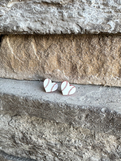 Baseball Heart Stud Earrings Facing Right