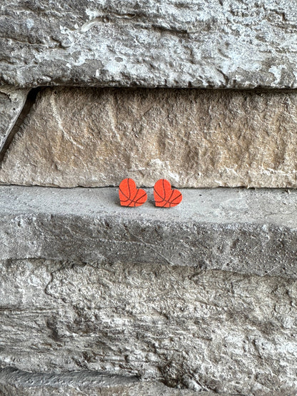 Basketball Heart Stud Earrings Stone Background 2