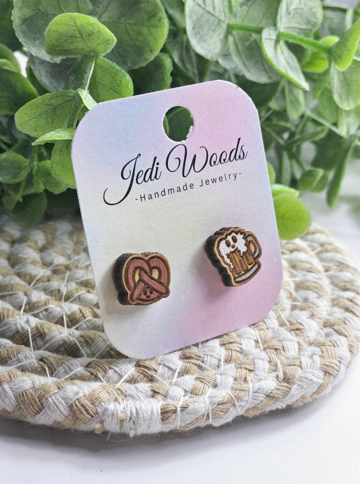 Beer and Pretzel Stud Earrings Angled