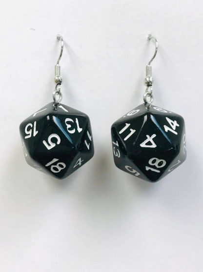 Black D20 Dice Earrings