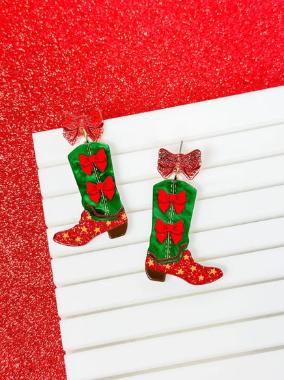 Christmas Cowboy Boot Earrings