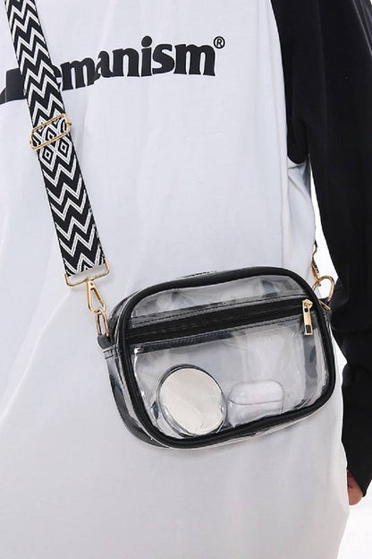 Clear Chevron Strap Shoulder Bag Black