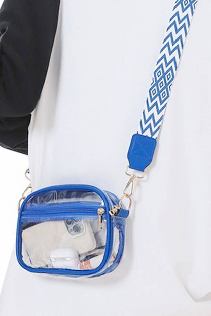 Clear Chevron Strap Shoulder Bag Blue