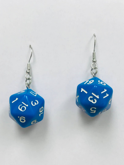 D20 Dice Earrings Blue