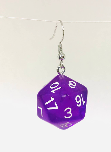 D20 Dice Earrings Purple Transparent