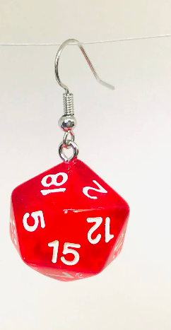 D20 Dice Earrings Red Transparent