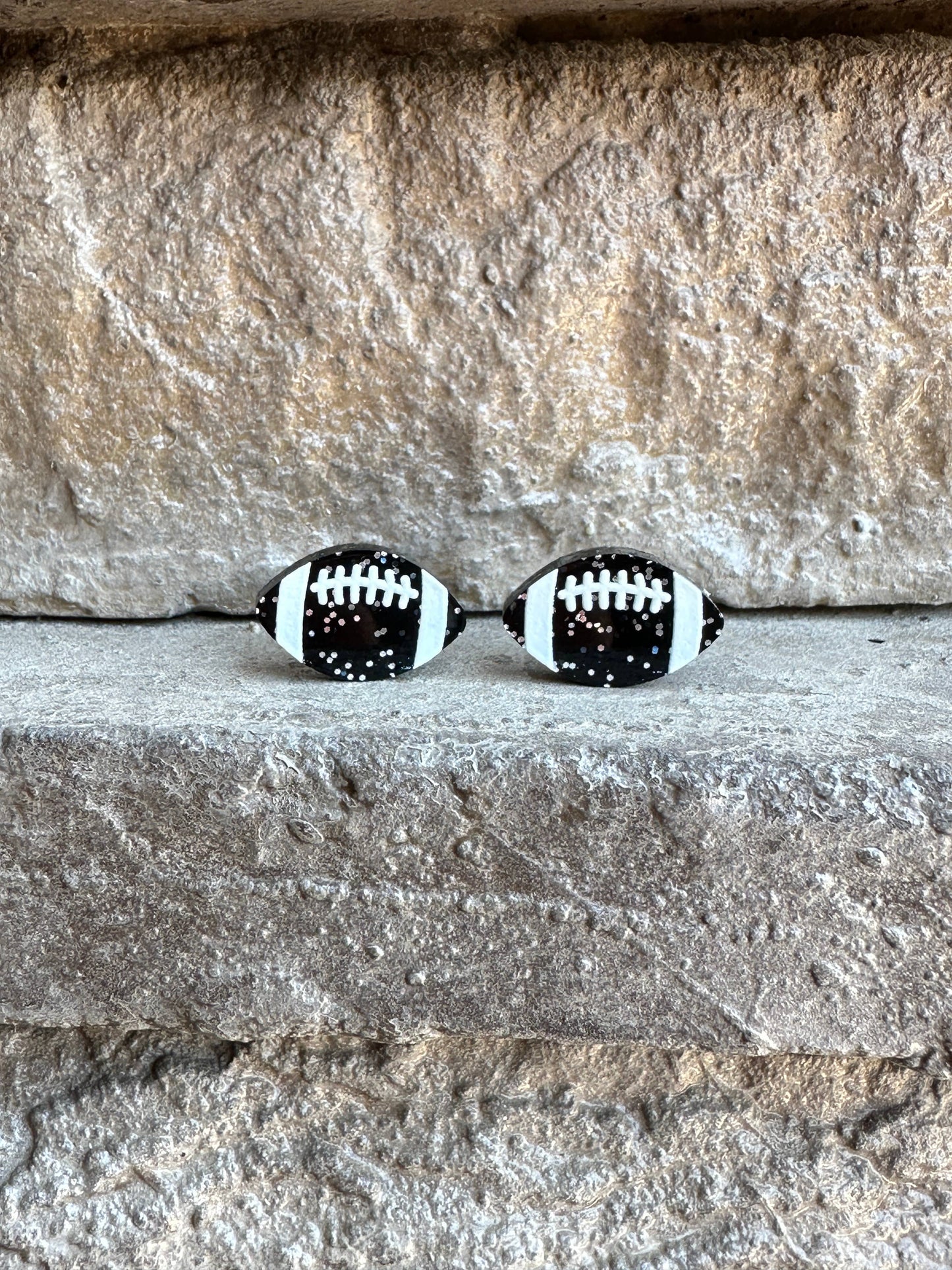 Glitter Football Stud Earrings Black