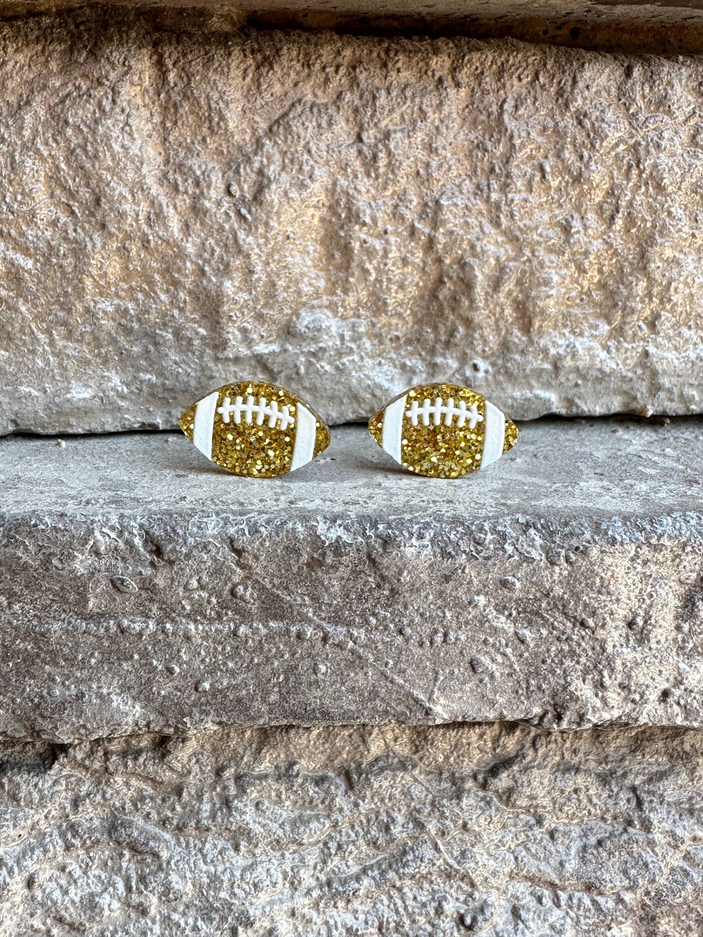 Glitter Football Stud Earrings Gold