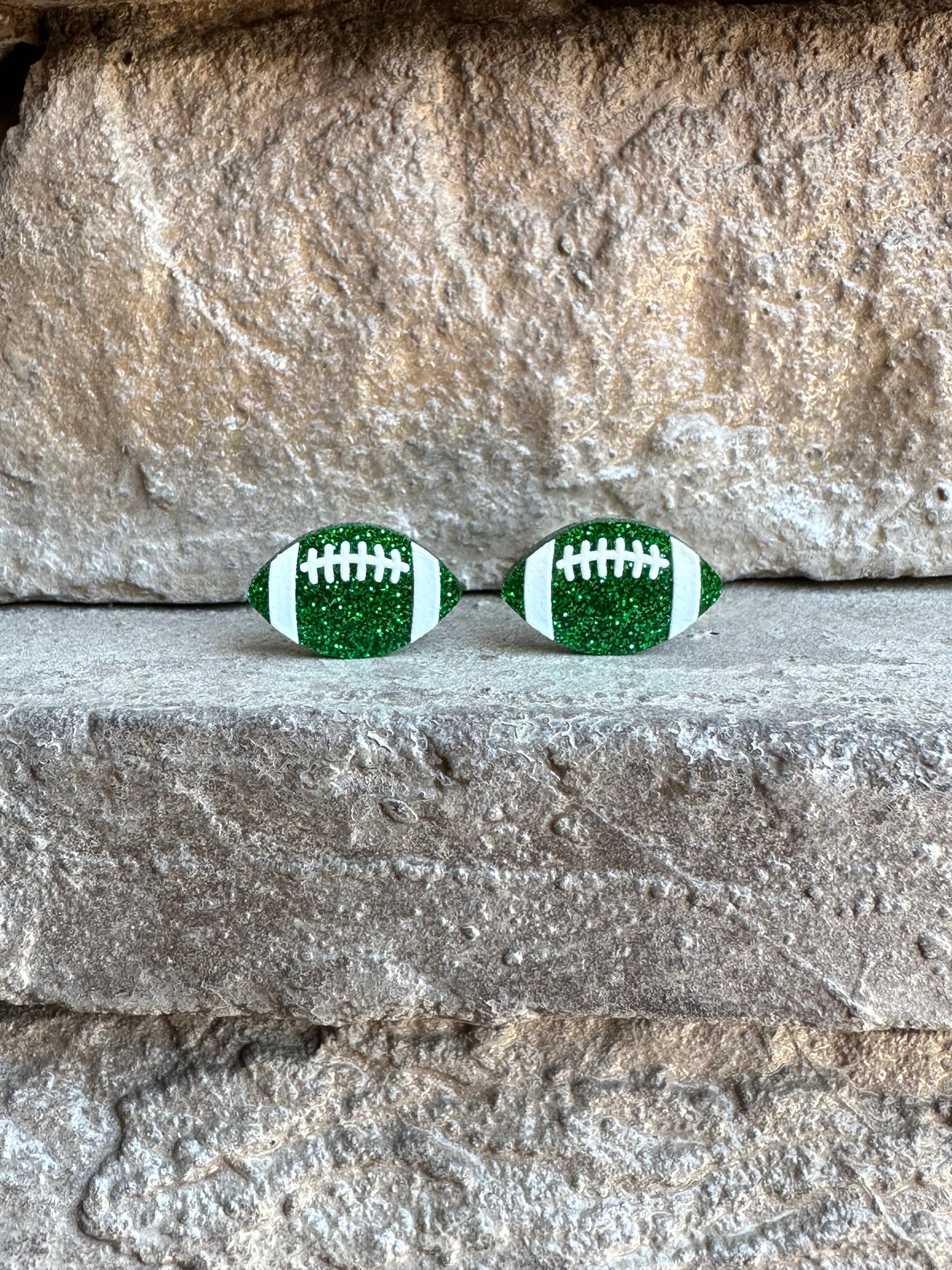 Glitter Football Stud Earrings Green